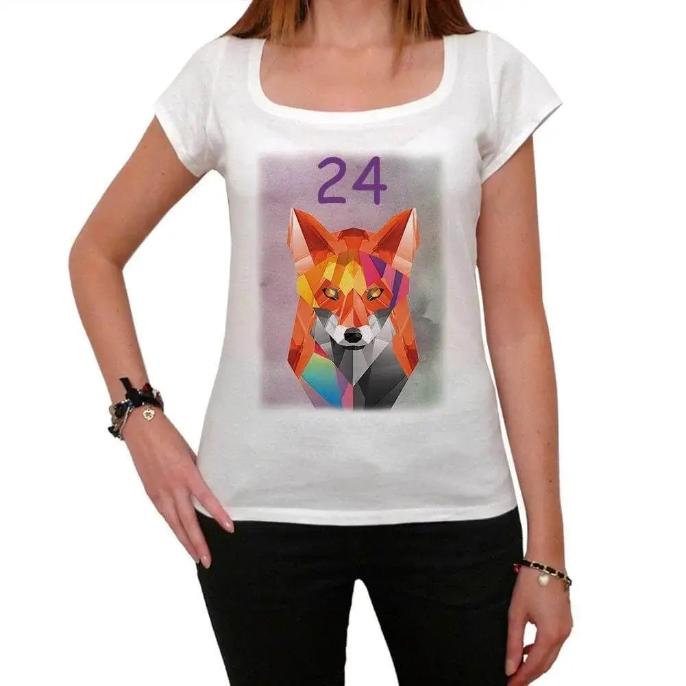 Women's Graphic T-Shirt Geometric Fox 24 24th Birthday Anniversary 24 Year Old Gift 2000 Vintage Eco-Friendly Ladies Short Sleeve Novelty Tee