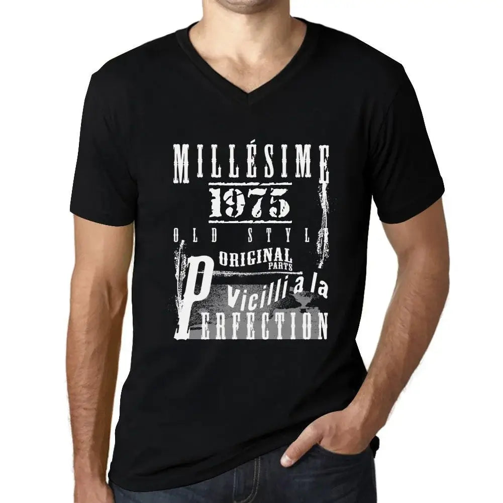 Men's Graphic T-Shirt V Neck Vintage Aged to Perfection 1975 – Millésime Vieilli à la Perfection 1975 – 49th Birthday Anniversary 49 Year Old Gift 1975 Vintage Eco-Friendly Short Sleeve Novelty Tee