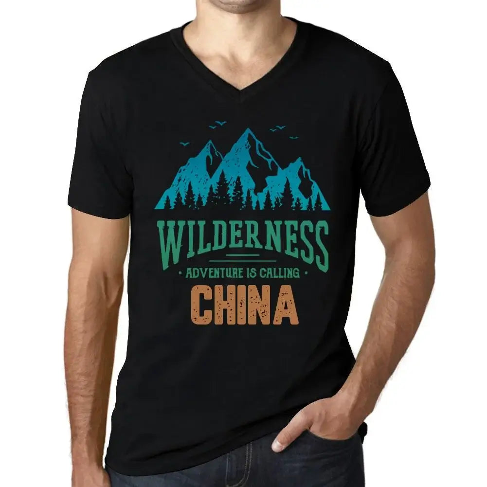 Men's Graphic T-Shirt V Neck Wilderness, Adventure Is Calling China Eco-Friendly Limited Edition Short Sleeve Tee-Shirt Vintage Birthday Gift Novelty