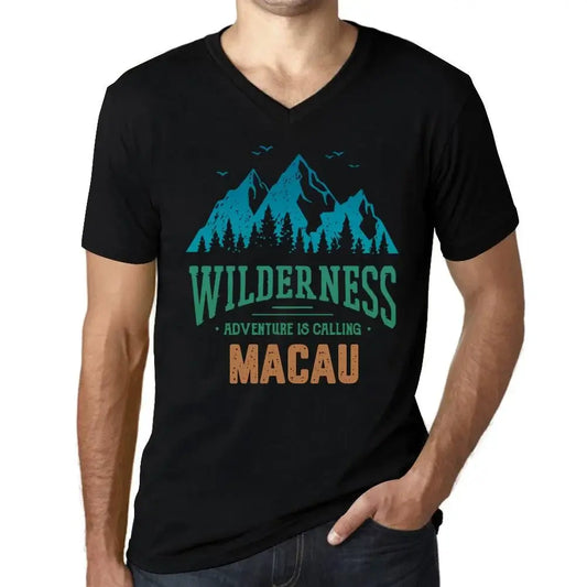 Men's Graphic T-Shirt V Neck Wilderness, Adventure Is Calling Macau Eco-Friendly Limited Edition Short Sleeve Tee-Shirt Vintage Birthday Gift Novelty