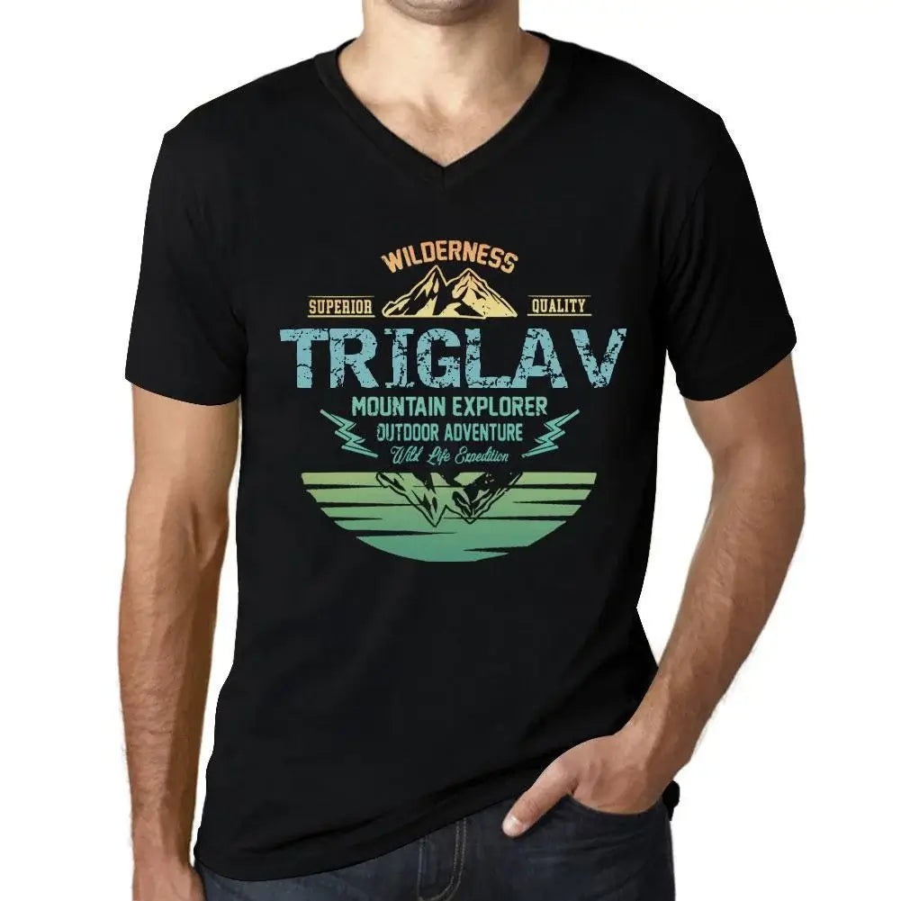 Men's Graphic T-Shirt V Neck Outdoor Adventure, Wilderness, Mountain Explorer Triglav Eco-Friendly Limited Edition Short Sleeve Tee-Shirt Vintage Birthday Gift Novelty