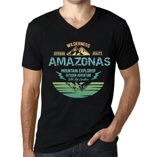 Men's Graphic T-Shirt V Neck Outdoor Adventure, Wilderness, Mountain Explorer Amazonas Eco-Friendly Limited Edition Short Sleeve Tee-Shirt Vintage Birthday Gift Novelty