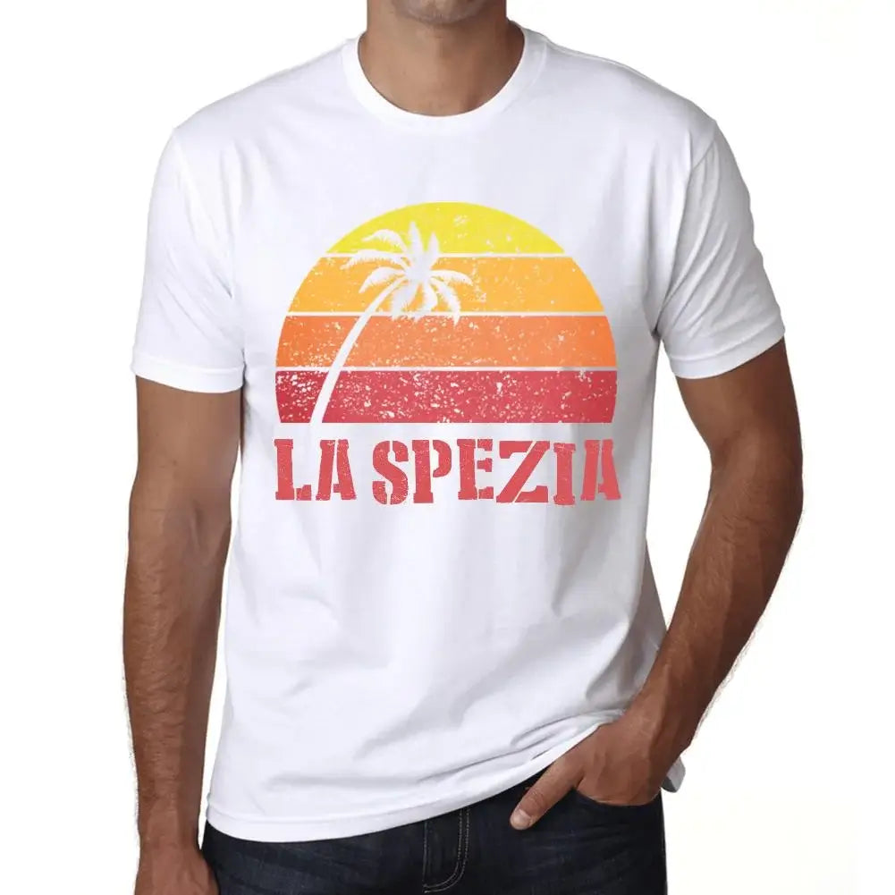 Men's Graphic T-Shirt Palm, Beach, Sunset In La Spezia Eco-Friendly Limited Edition Short Sleeve Tee-Shirt Vintage Birthday Gift Novelty