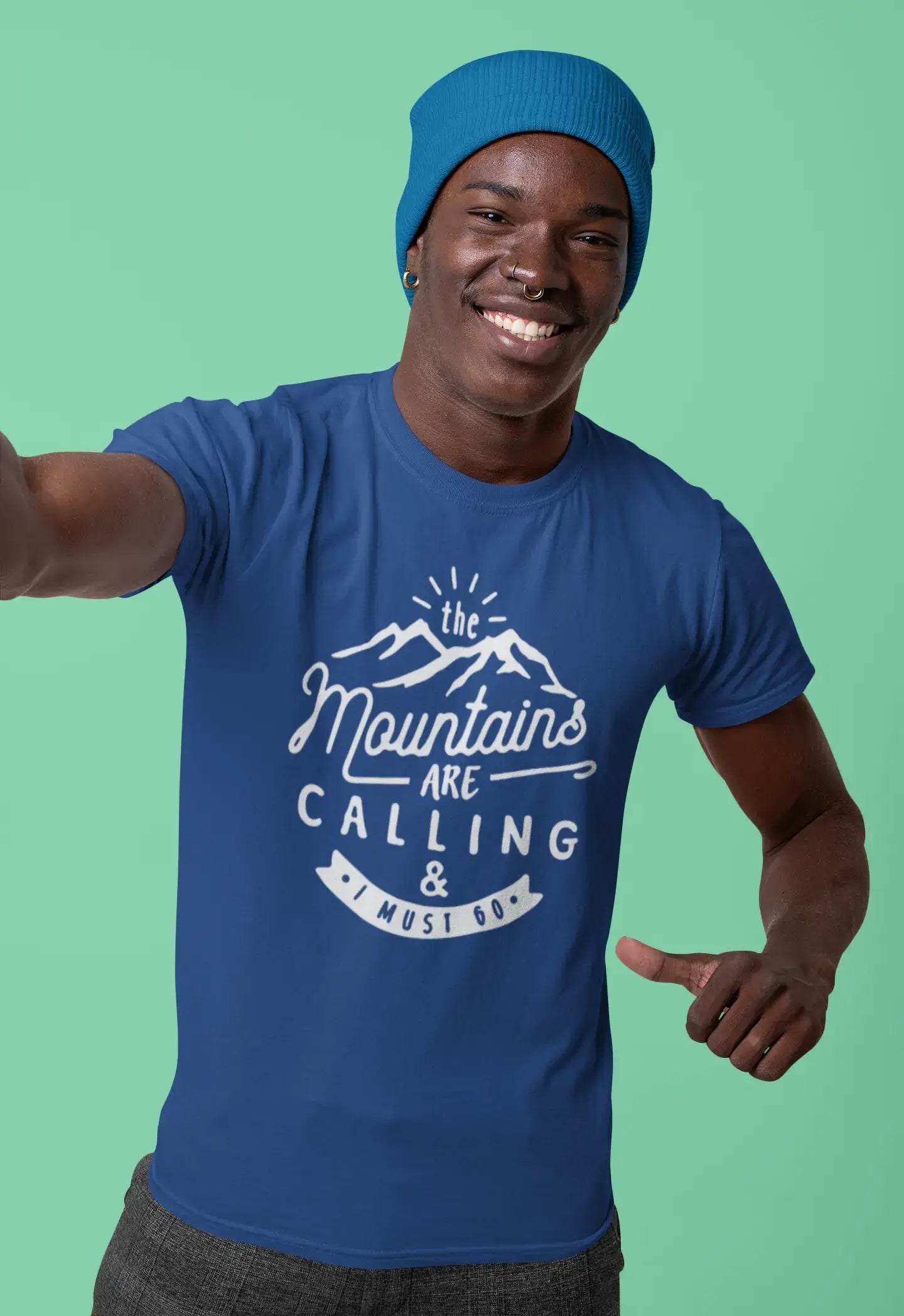 ULTRABASIC - Graphic Printed Men's The Mountains Are Calling And I Must Go Hiking Tee Deep Black