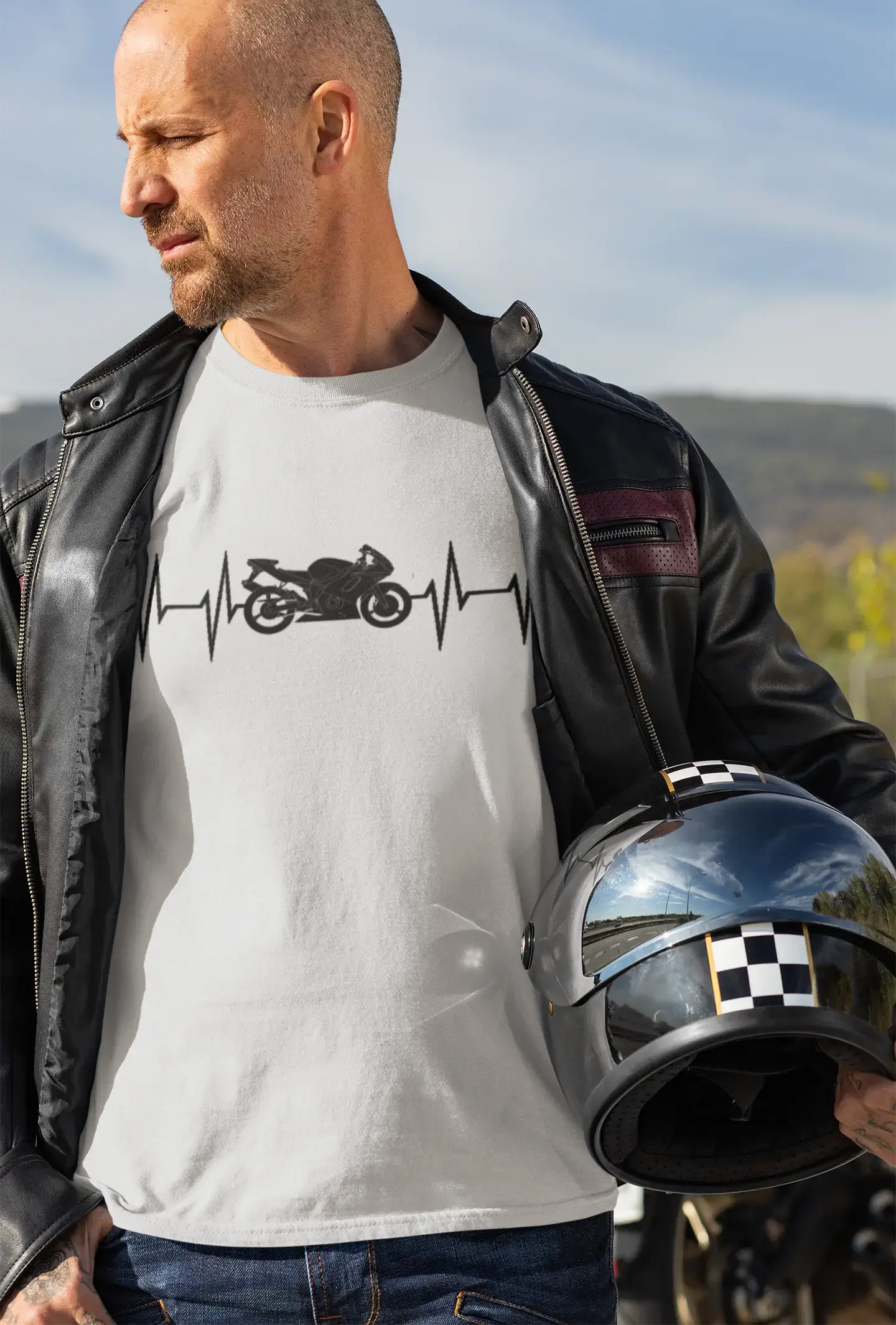 Men's Graphic T-Shirt Motorcycle Heartbeat Gift Idea