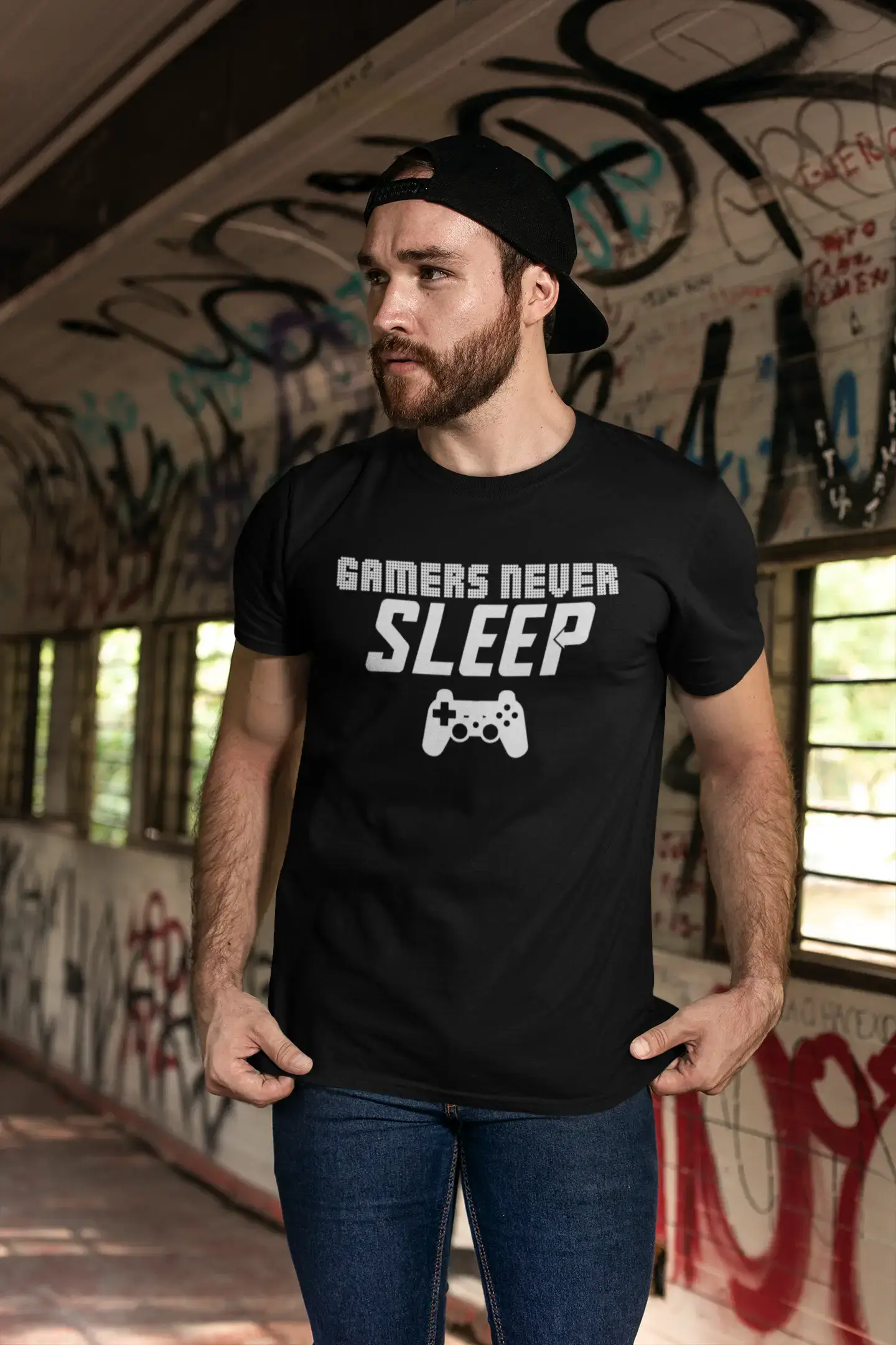 ULTRABASIC Men's Gaming T-Shirt - Gamers Never Sleep - Funny Saying Joke Shirt