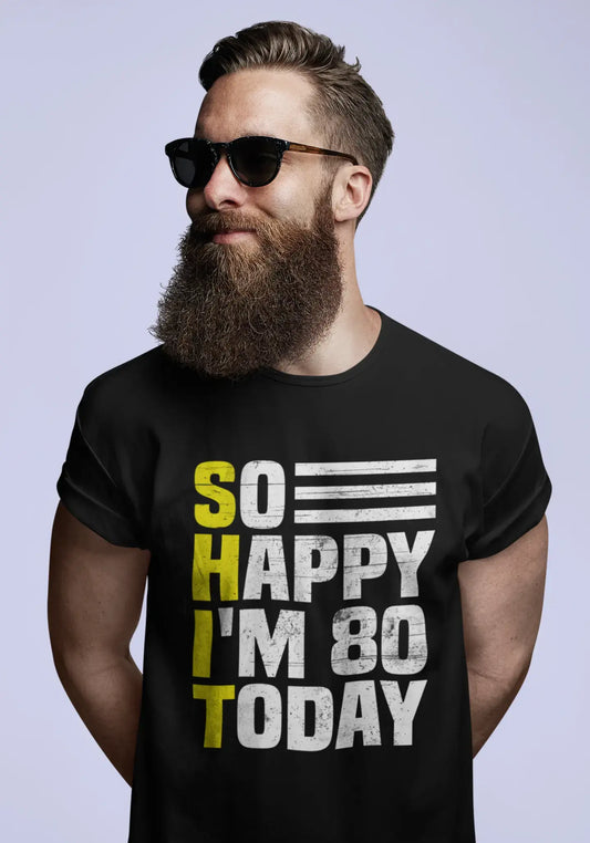ULTRABASIC Men's T-Shirt Vintage So Happy I'm 80 Today - Funny 80th Birthday Gift Tee Shirt