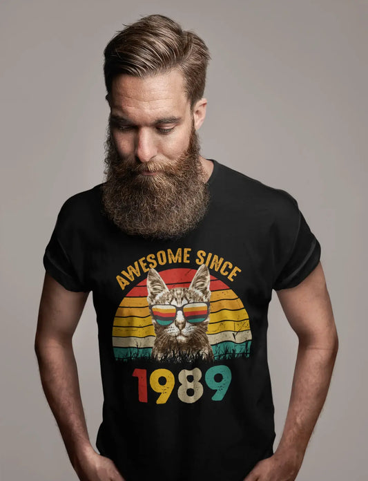 ULTRABASIC Men's T-Shirt Awesome since 1989 32 Years Old - Funny Retro Cat - 32nd Birthday Gift Tee Shirt
