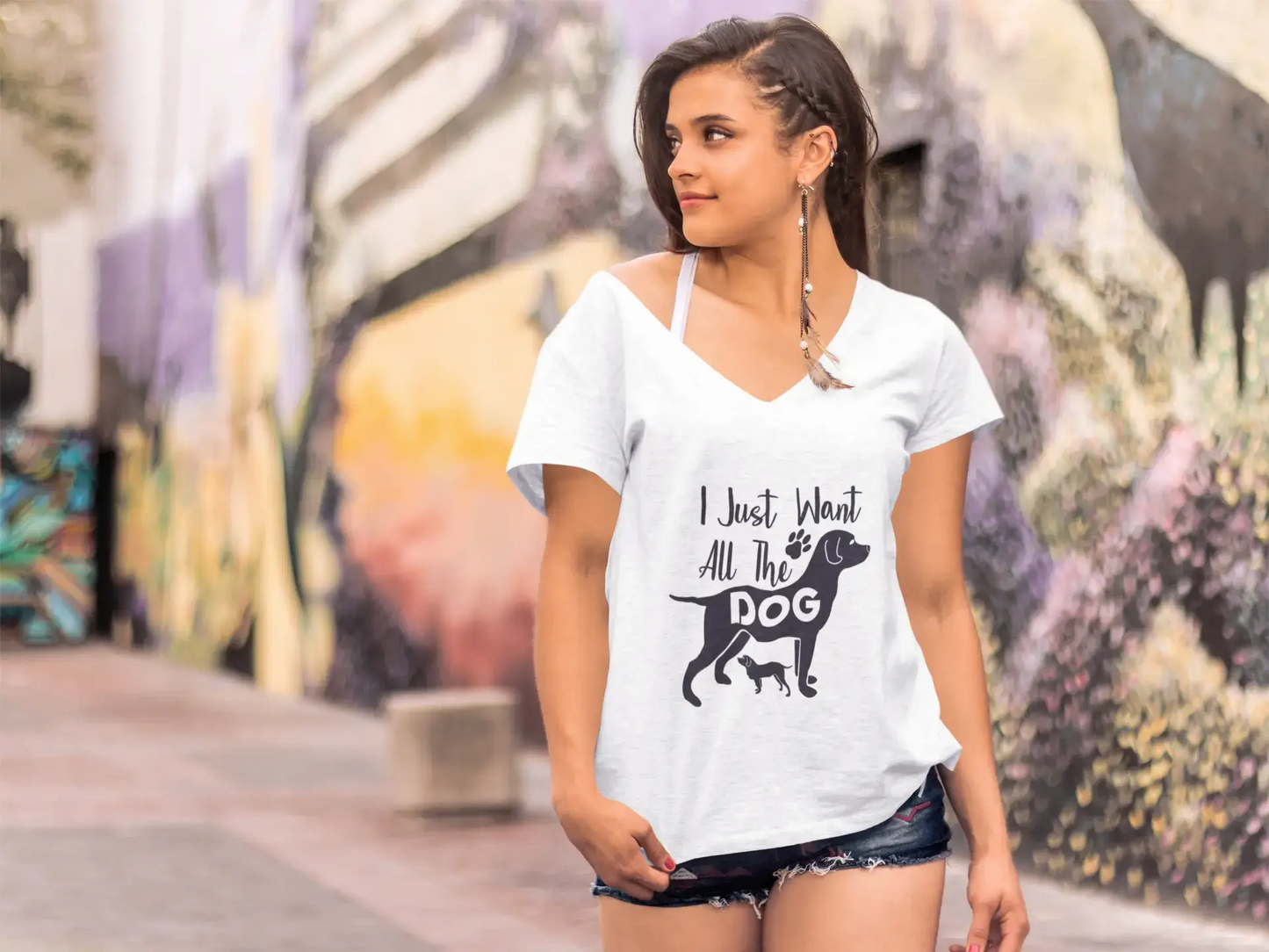 ULTRABASIC Women's T-Shirt I Just Want All the Dog - Short Sleeve Tee Shirt Tops