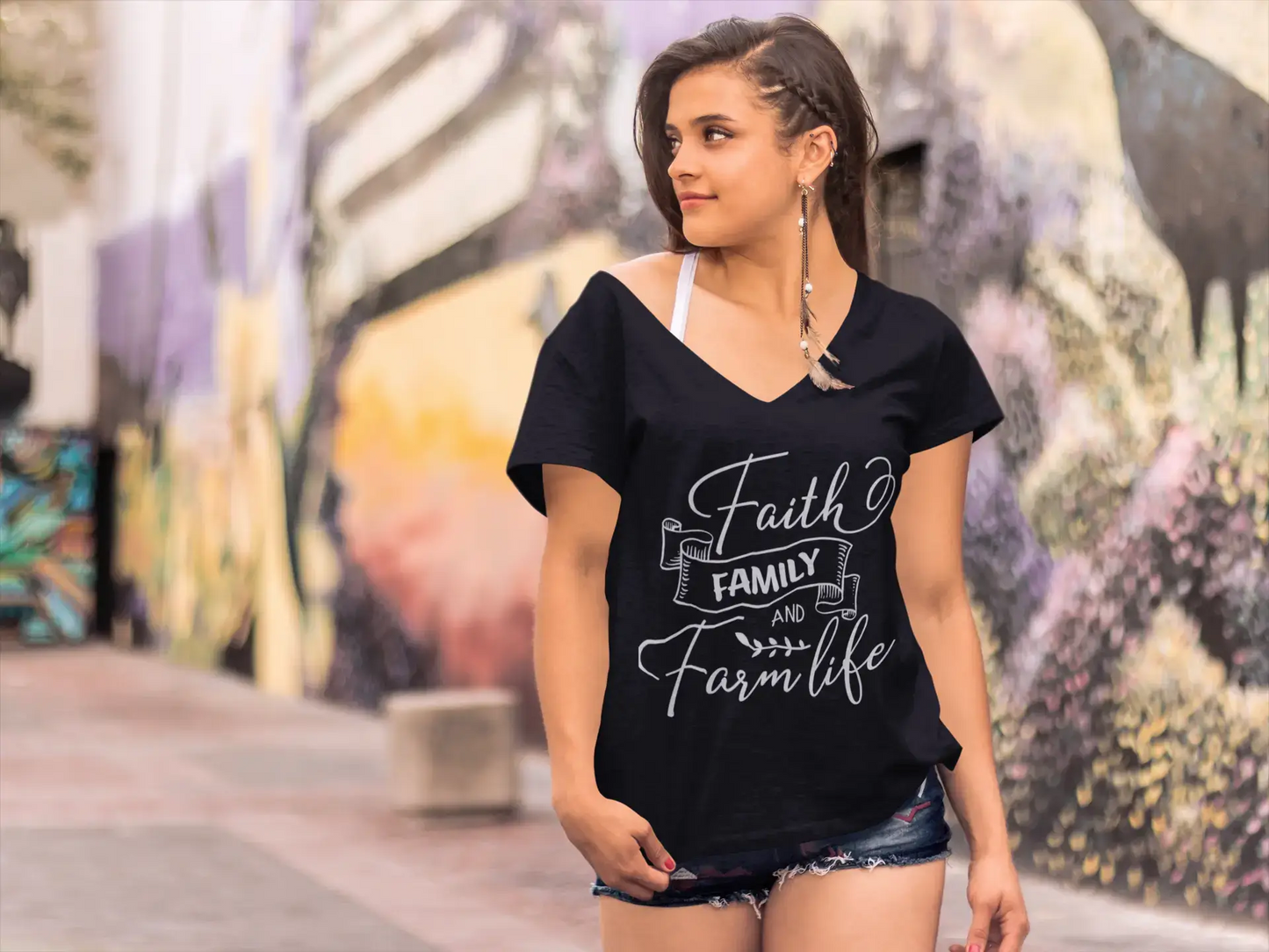 ULTRABASIC Women's T-Shirt Faith Family And Farm Life - Short Sleeve Tee Shirt Tops