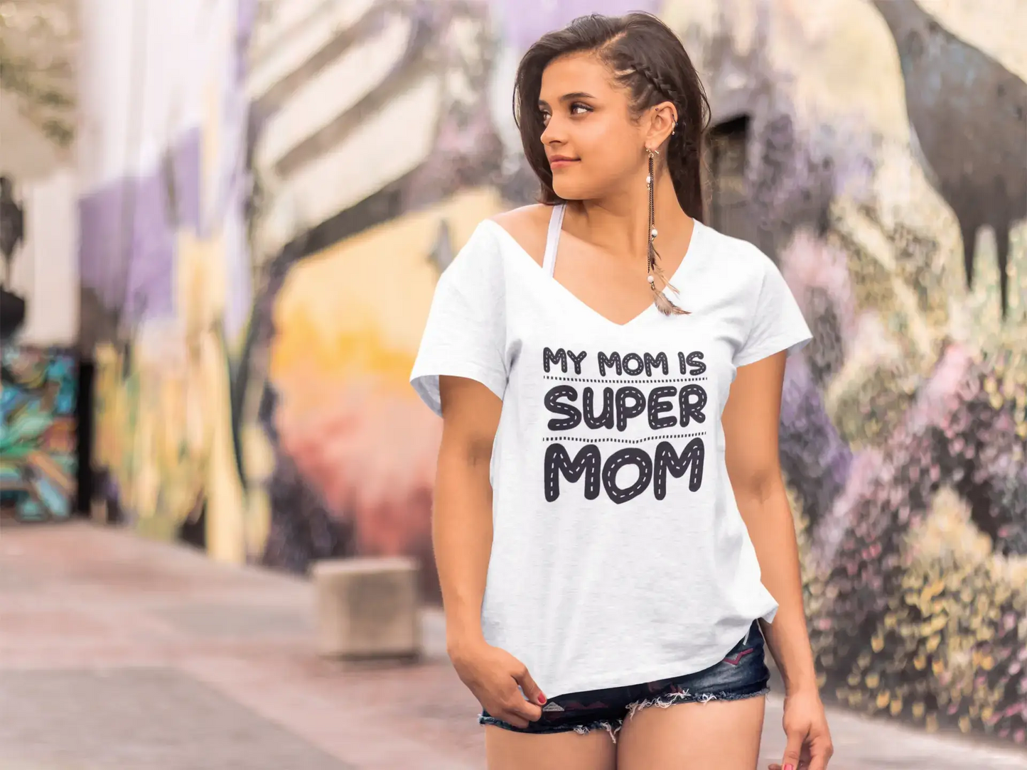 ULTRABASIC Women's T-Shirt My Mom Is Super Mom - Short Sleeve Tee Shirt Tops