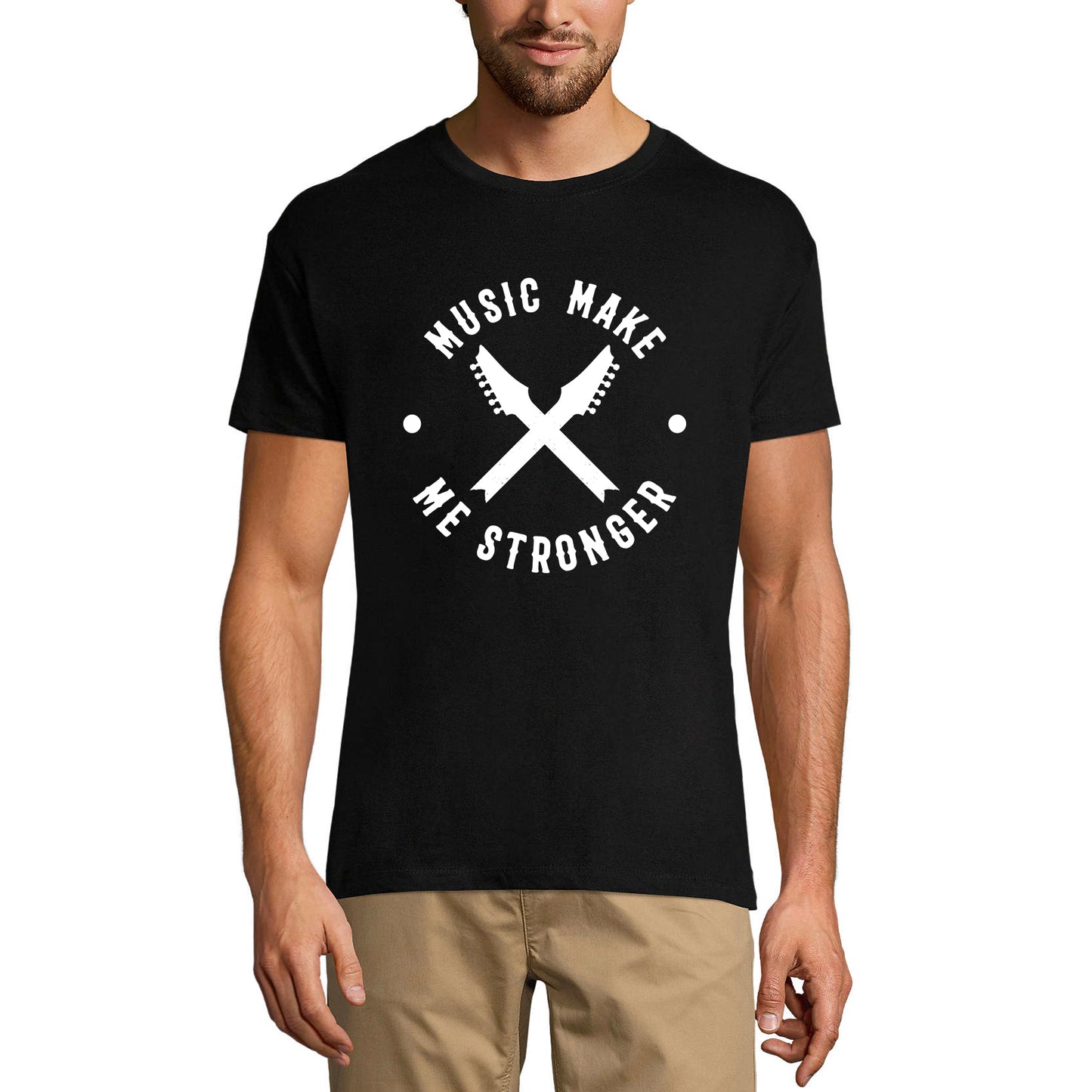 ULTRABASIC Men's T-Shirt Music Make Me Stronger - Guitar Shirt for Musician