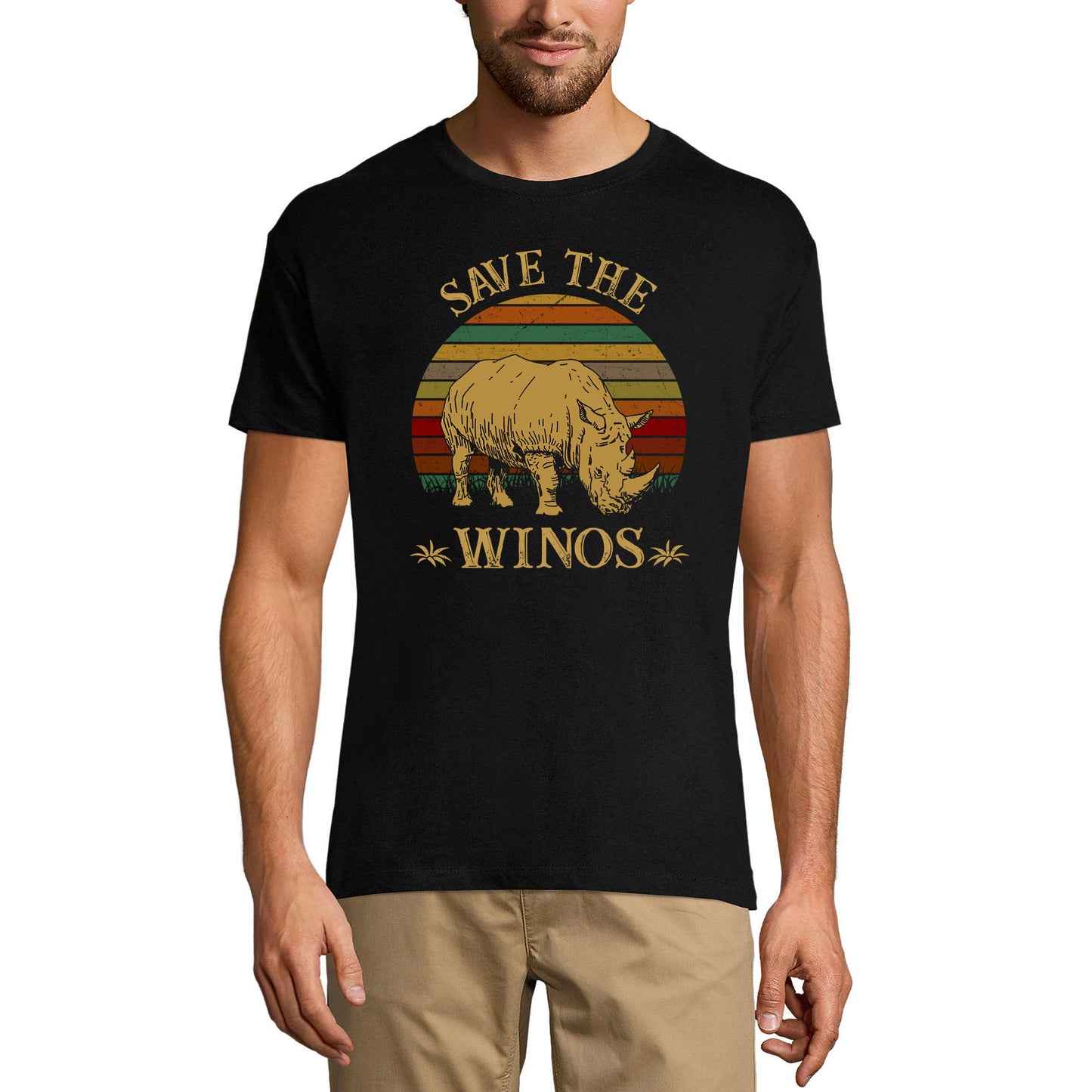 ULTRABASIC Men's Vintage T-Shirt Retro Save the Winos Rhinos Wine - Funny Quote Tee Shirt