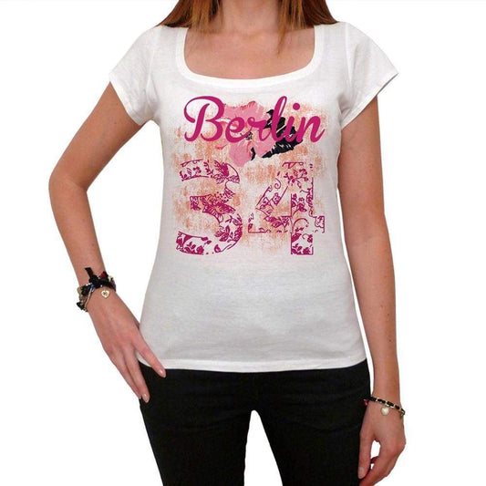 34 Berlin City With Number Womens Short Sleeve Round White T-Shirt 00008 - Casual