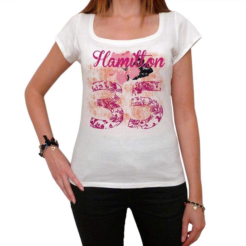 35 Hamilton City With Number Womens Short Sleeve Round White T-Shirt 00008 - Casual