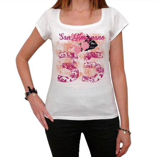35 White Gimignano City With Number Womens Short Sleeve Round White T-Shirt 00008 - Casual