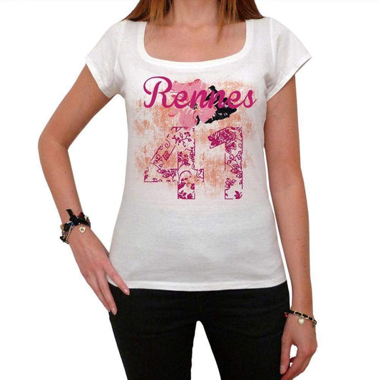41 Rennes City With Number Womens Short Sleeve Round White T-Shirt 00008 - White / Xs - Casual
