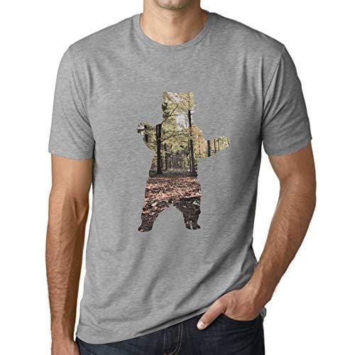Ultrabasic - Homme T-Shirt Graphique Ours et Forêt Gris Chiné
