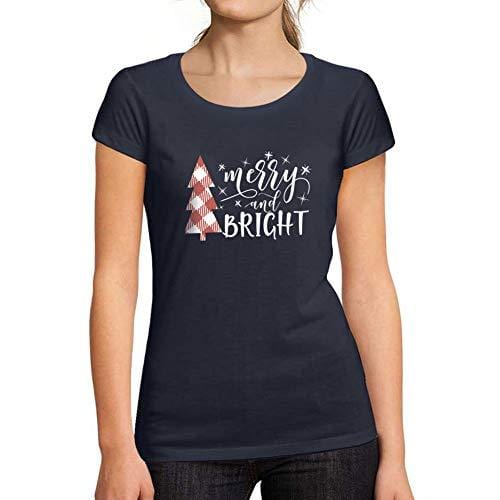 Ultrabasic - Femme Graphique Merry and Bright Christmas T-Shirt Action de Grâces Xmas Cadeau Idées Tee French Marine