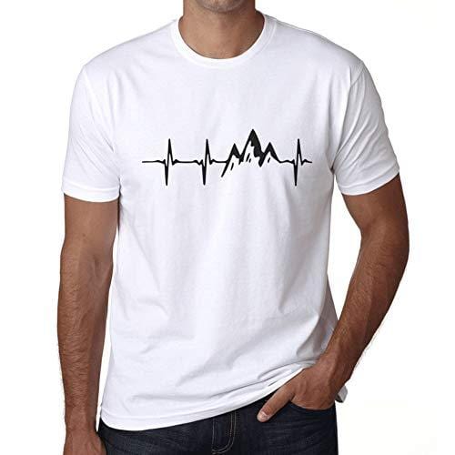 Ultrabasic - Homme T-Shirt Graphique Rythme Cardiaque de Montagne Blanc