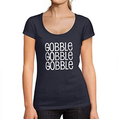 Ultrabasic - Tee-Shirt Femme col Rond Décolleté Gobble Gobble Letter Casual Fashion French Marine