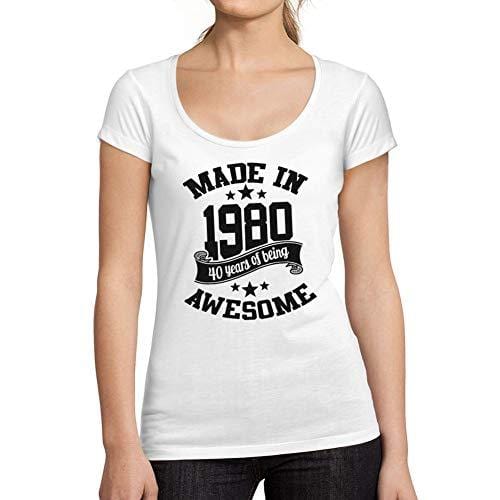 Ultrabasic - Tee-Shirt Femme Col Rond Décolleté Made in 1980 Idée Cadeau T-Shirt pour Le 40e Anniversaire Blanc