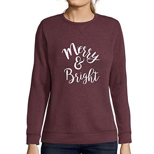 Ultrabasic - Femme Imprimé Graphique Sweat-Shirt Merry and Bright Noël Mignon Idées Cadeaux Bordeaux