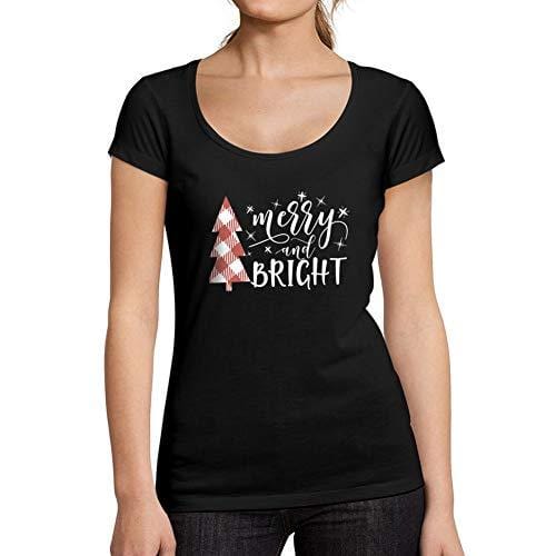 Ultrabasic - Femme Graphique Merry and Bright Christmas T-Shirt Action de Grâces Xmas Cadeau Idées Tee Noir Profond