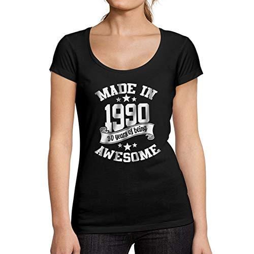 Ultrabasic - Tee-Shirt Femme Col Rond Décolleté Made in 1990 Idée Cadeau T-Shirt pour Le 30e Anniversaire Noir Profond