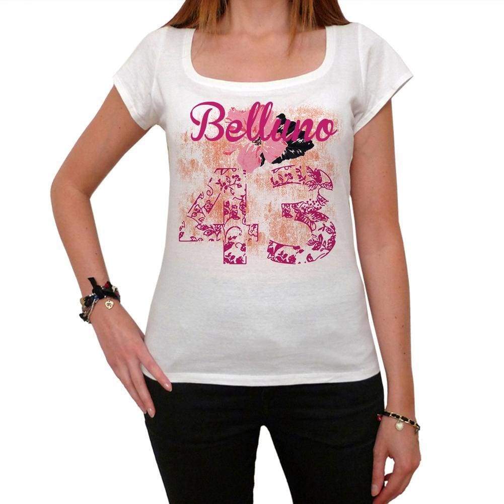 43 Belluno City With Number Womens Short Sleeve Round White T-Shirt 00008 - White / Xs - Casual