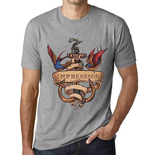 Ultrabasic - Homme T-Shirt Graphique Anchor Tattoo Impression Gris Chiné