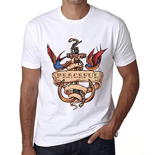 Ultrabasic - Homme T-Shirt Graphique Anchor Tattoo Peaceful Blanc