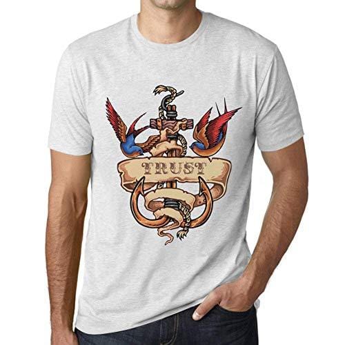 Ultrabasic - Homme T-Shirt Graphique Anchor Tattoo Trust Blanc Chiné