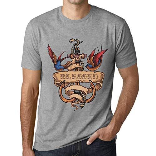 Ultrabasic - Homme T-Shirt Graphique Anchor Tattoo Blessed Gris Chiné