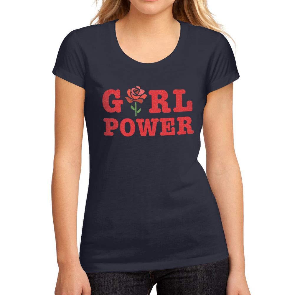 Femme Graphique Tee Shirt Girl Power Flower French Marine