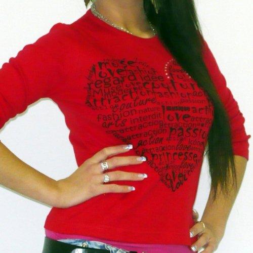 Amour: T-Shirt Femme Manches Longues imprimé - Red, t Shirt Femme,Cadeau