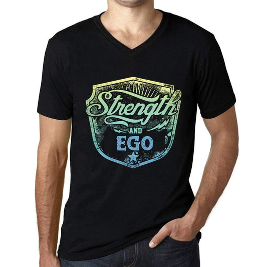 Homme T Shirt Graphique Imprimé Vintage Col V Tee Strength and Ego Noir Profond