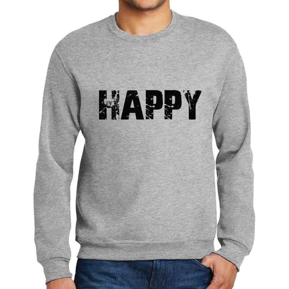Ultrabasic Homme Imprimé Graphique Sweat-Shirt Popular Words Happy Gris Chiné