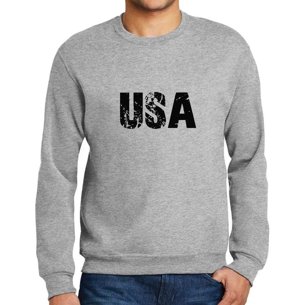 Ultrabasic Homme Imprimé Graphique Sweat-Shirt Popular Words USA Gris Chiné