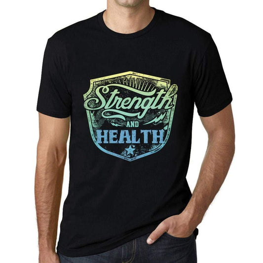 Homme T-Shirt Graphique Imprimé Vintage Tee Strength and Health Noir Profond