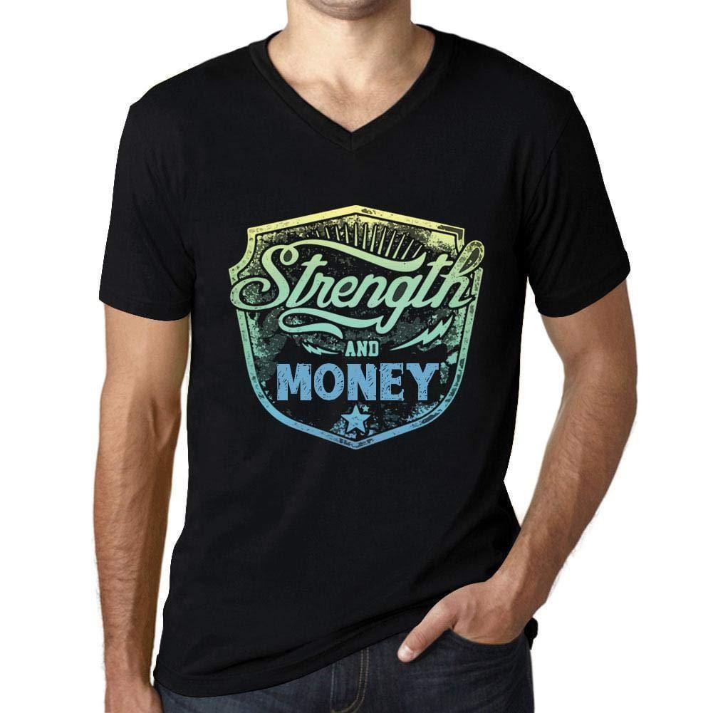 Homme T Shirt Graphique Imprimé Vintage Col V Tee Strength and Money Noir Profond