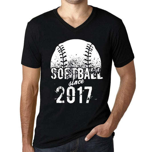 Men&rsquo;s Graphic V-Neck T-Shirt Softball Since 2017 Deep Black - Ultrabasic