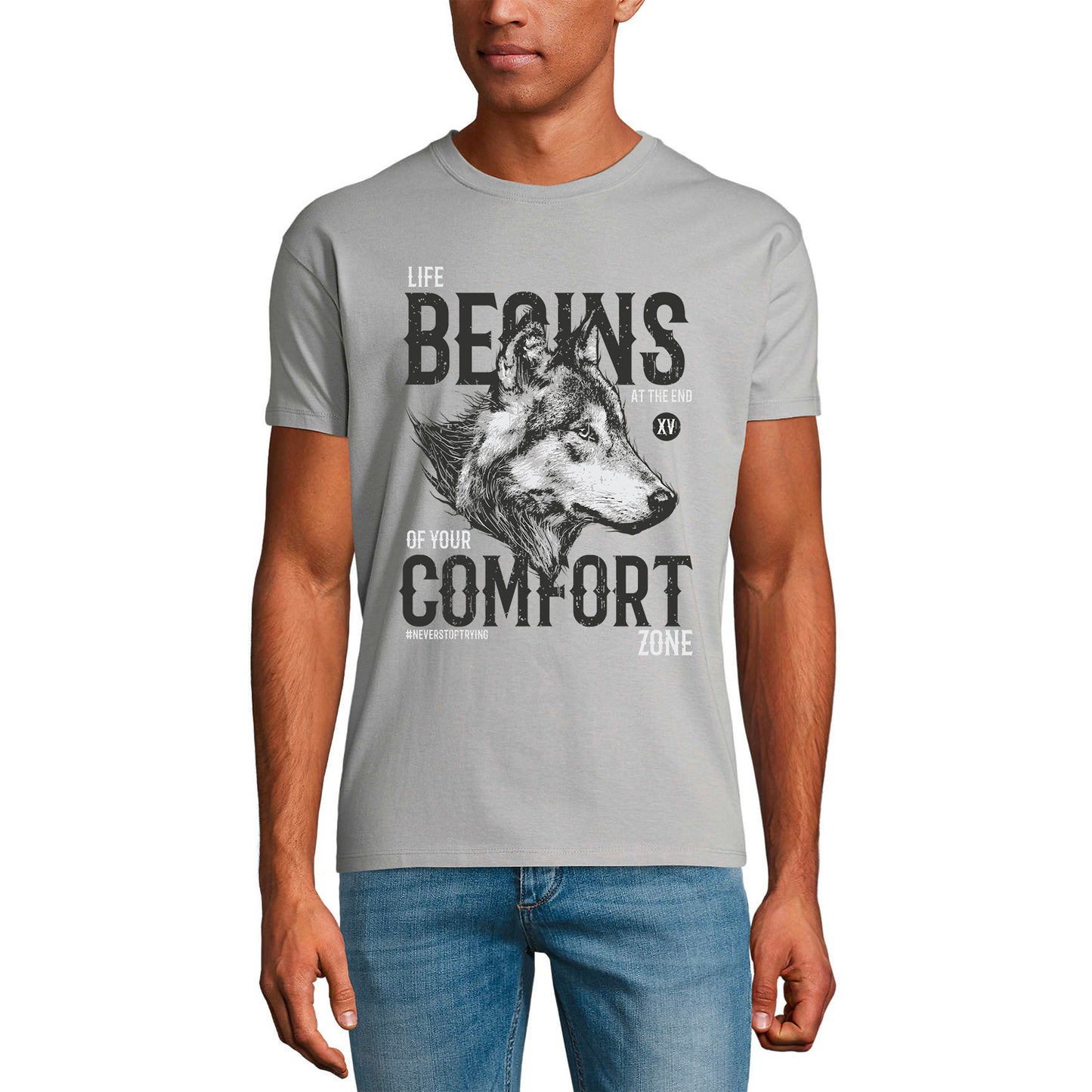 ULTRABASIC Men's T-Shirt Life Begins at the End of Your Comfort Zone - Wolf Shirt