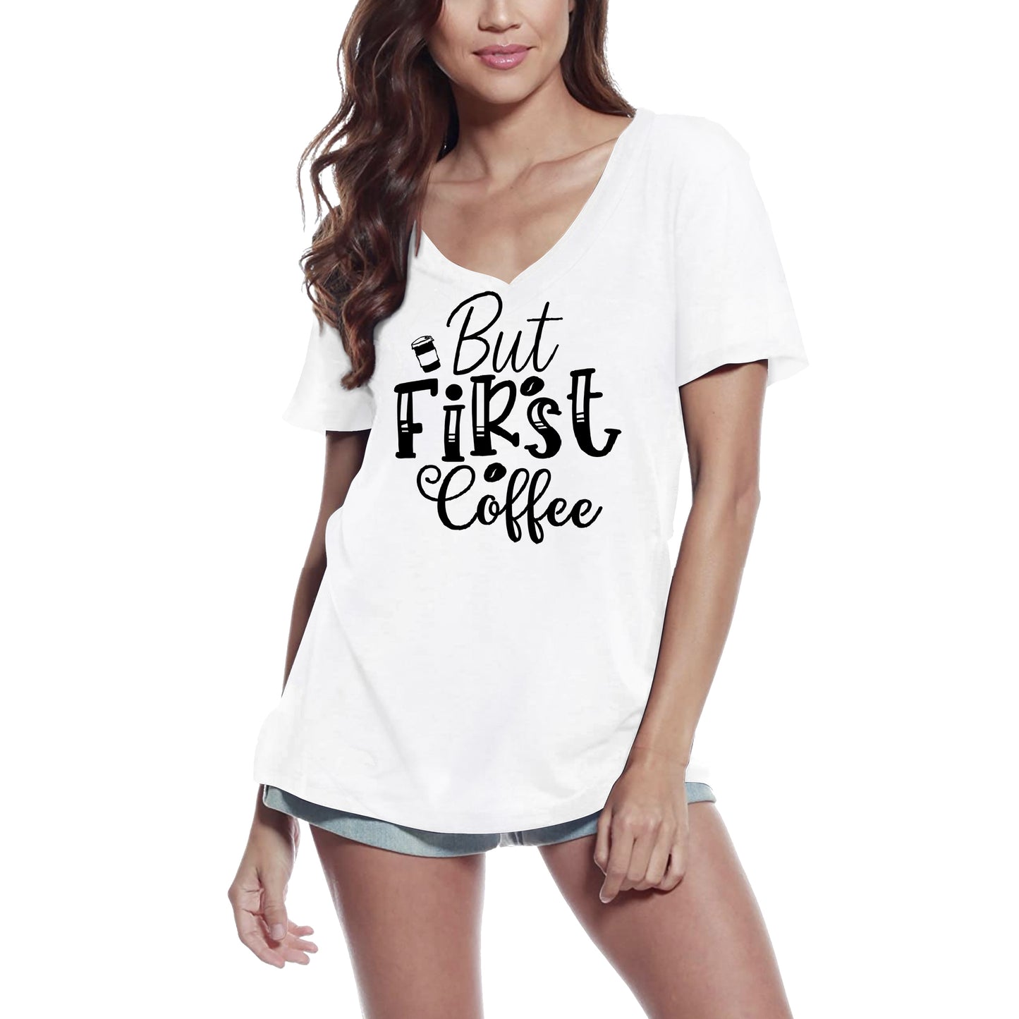 ULTRABASIC Women's T-Shirt But First Coffee - Short Sleeve Tee Shirt Tops