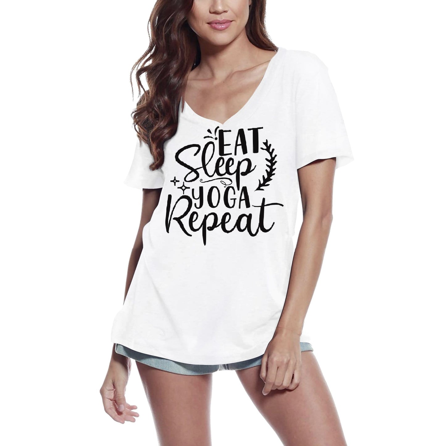 ULTRABASIC Women's T-Shirt Eat Sleep Yoga Repeat - Funny Vintage Tee Shirt