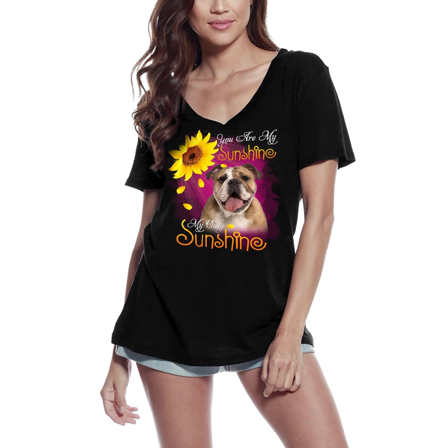 ULTRABASIC Women's V-Neck T-Shirt My Only Sunshine - English Bulldog