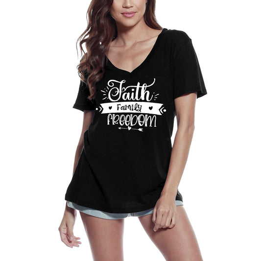 ULTRABASIC Women's T-Shirt Faith Family Freedom - Short Sleeve Tee Shirt Tops