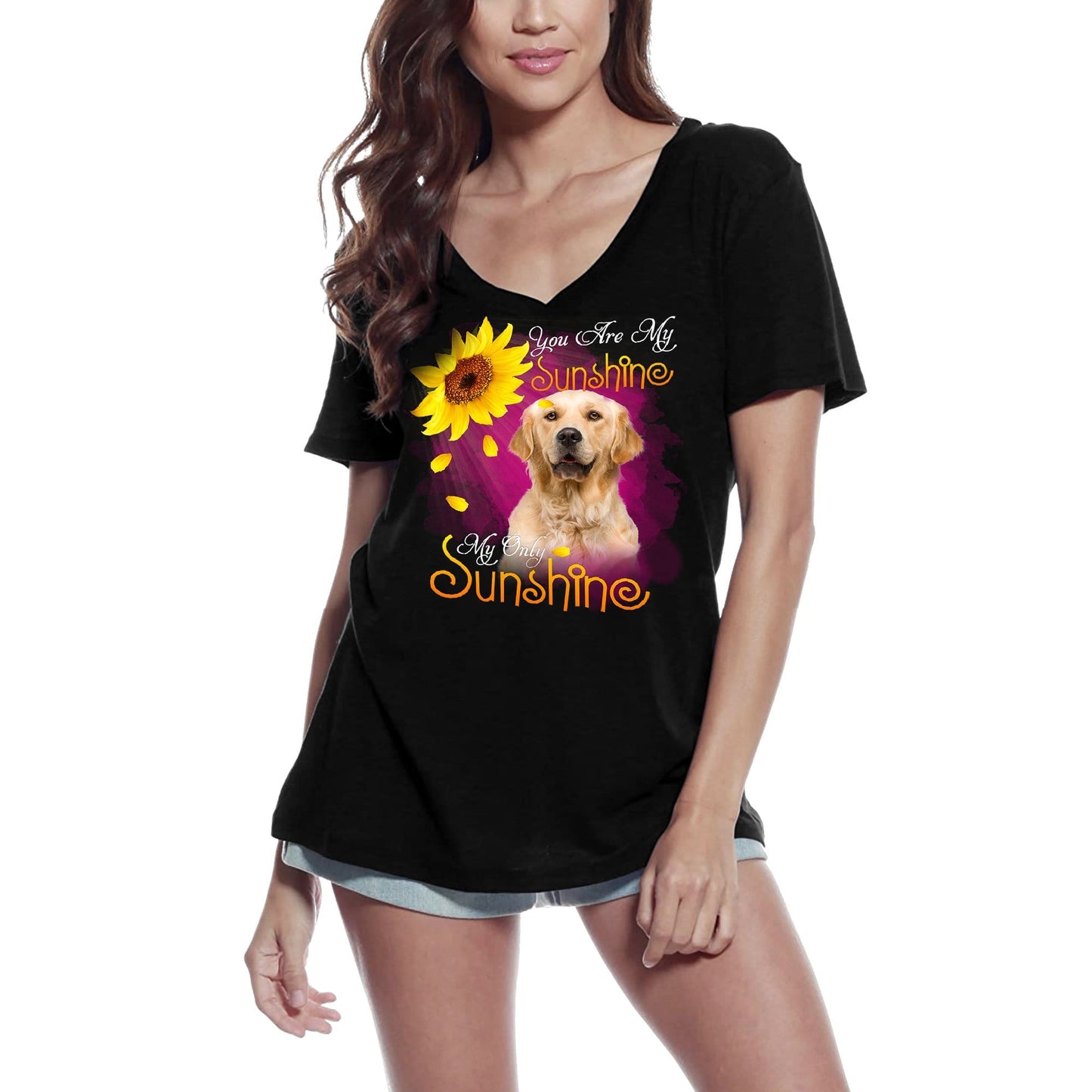 ULTRABASIC Women's V-Neck T-Shirt My Only Sunshine - Golden Retriever