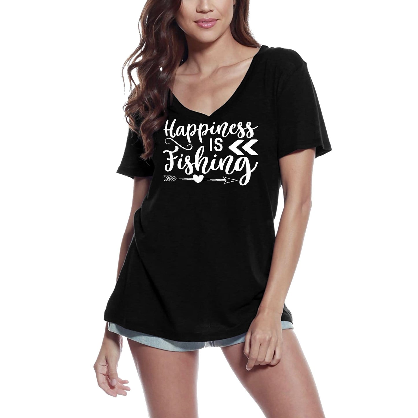 ULTRABASIC Women's T-Shirt Happiness is Fishing - Short Sleeve Tee Shirt Tops