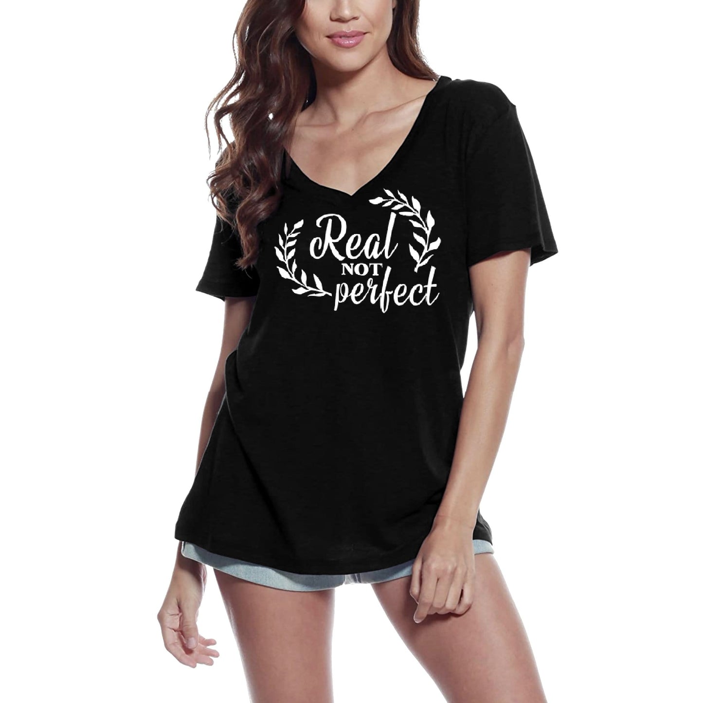 ULTRABASIC Women's T-Shirt Real Not Perfect - Short Sleeve Tee Shirt Tops